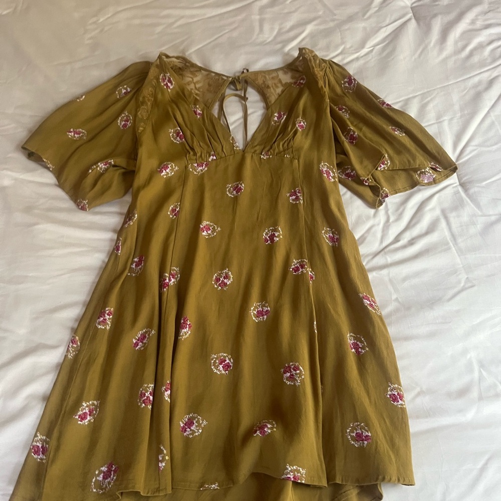 Free People Mustard Yellow Dress with Embroidery